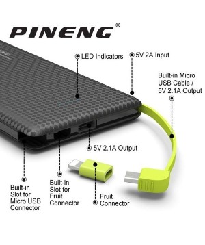 Carga Extra 5.000 mAh Micro USB V8 Com Adaptador Iphone Pineng PN-952