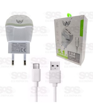Carregador 5.1A 2 Portas USB Altomex AL-9057-TYPE-C