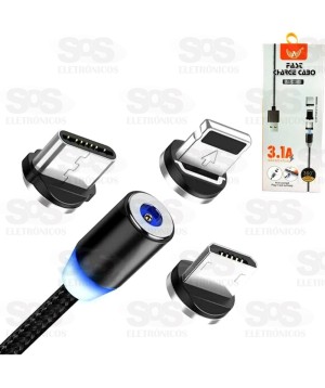 Cabo Magnético 3 em 1 Iphone Type-C e V8 com 1 Metro Altomex - AL-C360