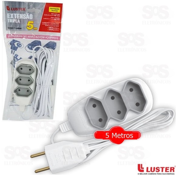Extensão Tripla 5 Metros 2P Luster 2169