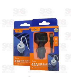 Carregador Veicular 2 USB 4.1A Com Cabo Iphone Inova G06-A