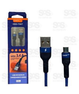 Cabo De Nylon Micro USB V8 2 Metros 3.4A Bazik Prime CBO-7567