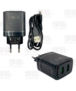 Carregador 2 USB 4.8A Com Cabo Iphone Inova CAR-3173A