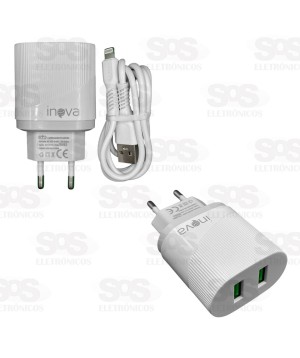 Carregador 2 USB 3.1A Com Cabo Iphone Inova CAR-9912A