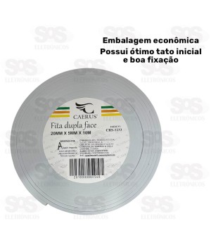 Fita Adesiva Dupla Face Branca 10 Metros Caerus CRS-1233