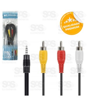 Cabo 3 RCA Para P2 Stereo 3 Metros Maxmidia