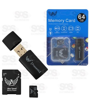 Cartão De Memória 64GB Com Adaptador SD E Leitor de Cartão Altomex AL-MO-64
