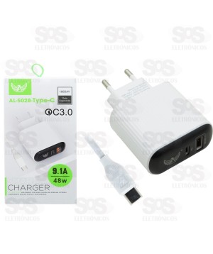 Carregador Inteligente 48W Type-c com 1 USB + Type-c 9.1A Altomex AL-5028