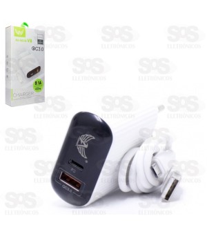 Carregador Inteligente 48W Micro USB V8 com 1 USB + Type-c 9.1A Altomex AL-5028