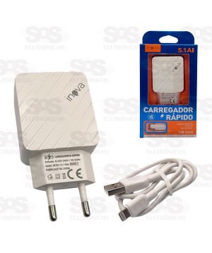 Carregador Rápido 3 USB 5.1A Cabo Iphone Inova CAR-5266A