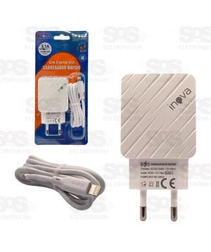 Carregador Rápido 2 USB 3.1A Cabo Iphone Inova CAR-G5181A