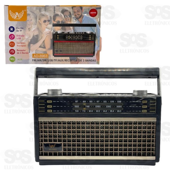 Rádio Retrô Receptor 3 Bandas Altomex AD-8963