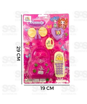 Kit Infantil Beleza com Celular e Acessórios 7 Peças Toy King TK-AB5056