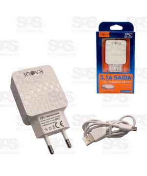 Carregador 2 USB 3.1A Com Cabo Type C Inova CAR-5256C