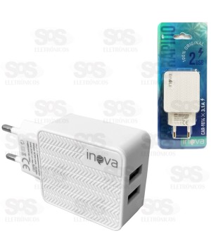 Carregador 5V 3.1A Com 2 USB Bivolt Inova CAR-9014