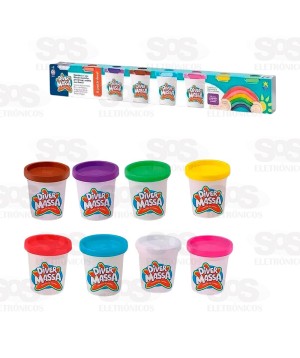 Kit Com 8 Potinhos Massa De Modelar Sortidos Divertoys 8062