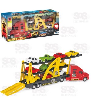 Cegonha Frota Forte Com 10 Carrinhos Xplast 2066