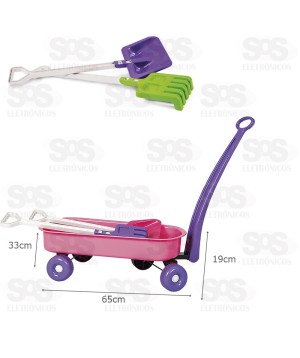 Carriola de Praia Com Pá e Rastelo Cores Variadas