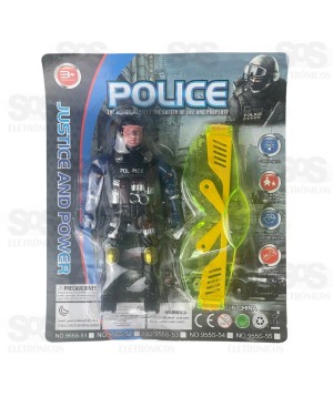 Kit Policial Boneco e Óculos Toy King TK-AB6110