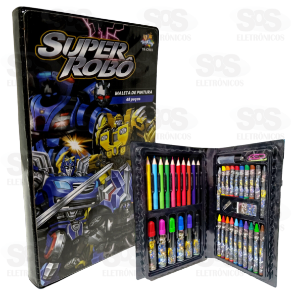 Kit Maleta De Pintura 48 Peças Super Robô Toy King TK-CR03