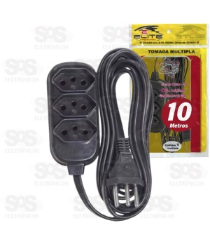 Extensão De 10 Metros 10A Com 3 Tomadas Elite
