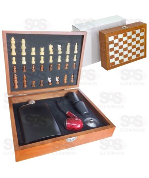 Kit Jogo de Xadrez Com Cantil e Cachimbo