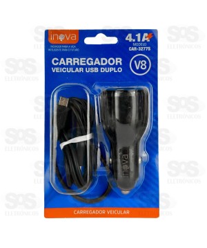 Carregador Veicular Com Cabo Micro USB V8 4.1A 2USB Inova CAR-3277S