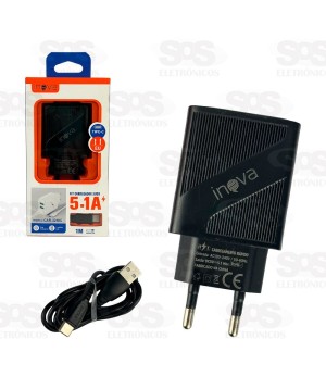 Carregador 3 USB 5.1A Com Cabo Type C Inova CAR-3250C