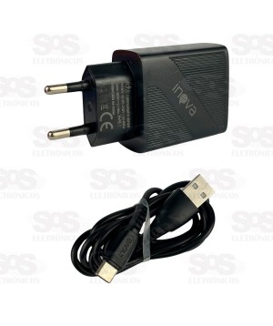 Carregador 3 USB 5.1A Com Cabo Type C Inova CAR-3250C