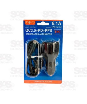 Carregador Veicular Com Cabo Type C 6.1A USB+Type C Inova CAR-3276C