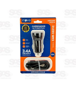 Carregador Veicular Com Cabo Type C 3.4A 2 USB Inova CAR-3221C