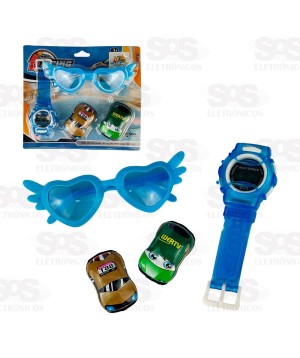 Conjunto Relógio E Óculos Com Carrinhos Toy King TK-AB6298