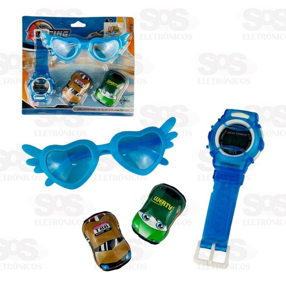 Conjunto Relógio E Óculos Com Carrinhos Toy King TK-AB6298