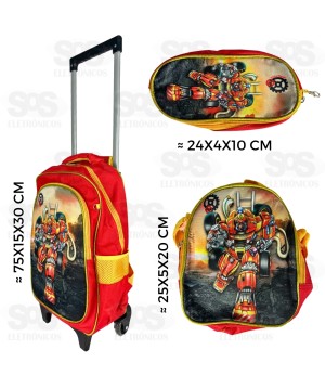 Mochila Infantil Com Estojo e Lancheira Robô Transformers FUK307