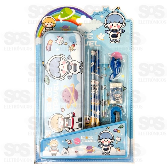Kit Escolar 7 Peças Com Estojo Polibrinq SCB84