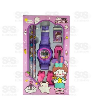 Kit Escolar 8 Peças Com Relógio Polibrinq SCB85