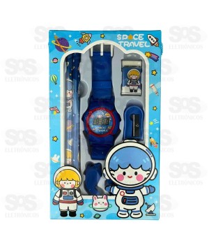 Kit Escolar 8 Peças Com Relógio Polibrinq SCB85