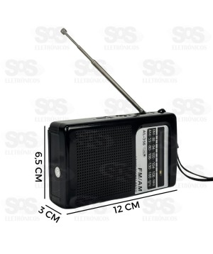 Mini Rádio De Bolso FM/AM/P2 2 Bandas Retrô Vertical Altomex AL-356