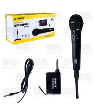 Microfone 2 em 1 Com e Sem Fio Profissional B-Max BM-242