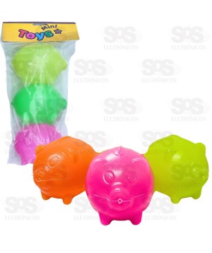 Kit Com 3 Mini Cofre Porco Plástico Colorido Mini Toys 737A