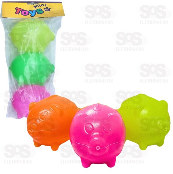 Kit Com 3 Mini Cofre Porco Plástico Colorido Mini Toys 737A