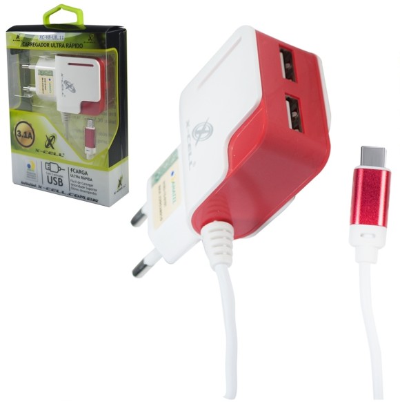 Carregador Type C Ultra Rápido 3.1 Com 3 USB A X-cell  XC-UR14