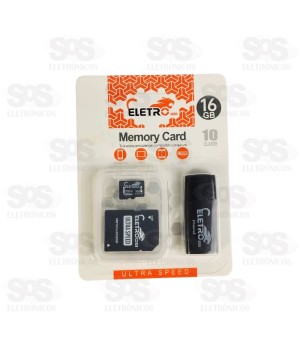 Cartão De Memória 16GB Com Adaptador SD E Leitor de Cartão Eletromex EL-MC-16