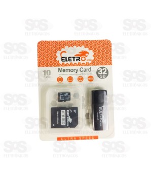 Cartão De Memória 32GB Com Adaptador SD E Leitor de Cartão Eletromex EL-MC-32