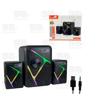 Caixa de Som Multimídia Com LED 5W+3Wx2 Eletromex EL-6007