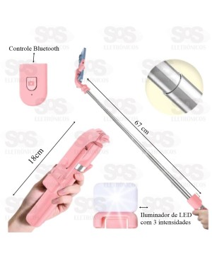 Bastão De Selfie Tripé Com Controle e Iluminador Eletromex EL-7003
