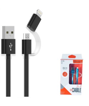 Cabo Micro USB V8 Com Adaptador Iphone 2 em 1 cromo PMCELL CB-31