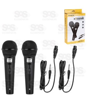 Kit 2 Microfones Dinâmicos Cabos 2,5 Metros B-Max 243