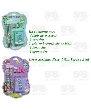 Kit Escolar 8 Peças Com Carteira Polibrinq SCB52