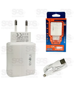 Carregador 2 USB 4.8A Com Cabo Iphone Inova CAR-3316A